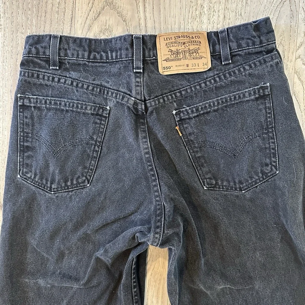 Vintage Levis ‎ 550 Jeans Mens 33x34 Black Denim Orange Tab 90s USA Made